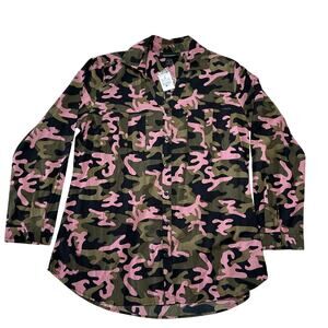 Ashley Stewart Pink Camouflage Long Button Down Sz 12 NWT
